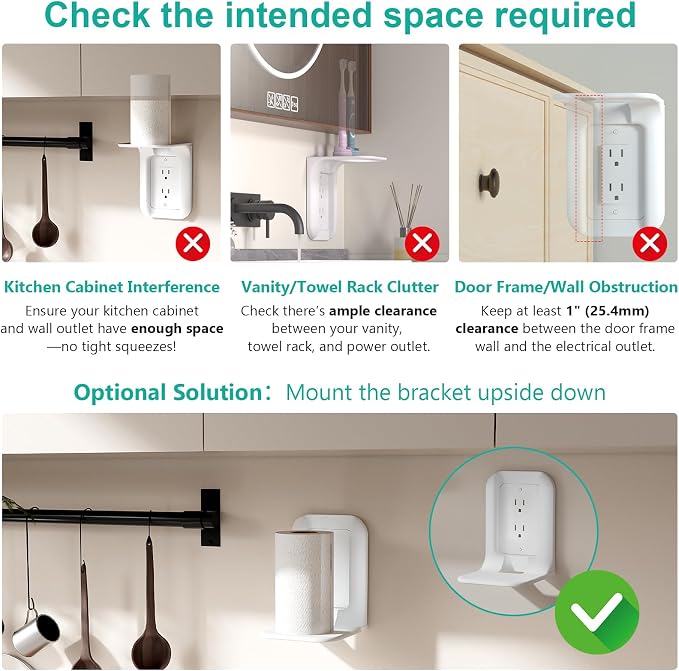 WALI Outlet Shelf Wall Holder, Bathroom Shelf up to 10lbs Standard Vertical Duplex Wall Organizer for Smart Home Decor Space Saving Power Tools, Toothbrush (OLS001-W), 1 Pack, White