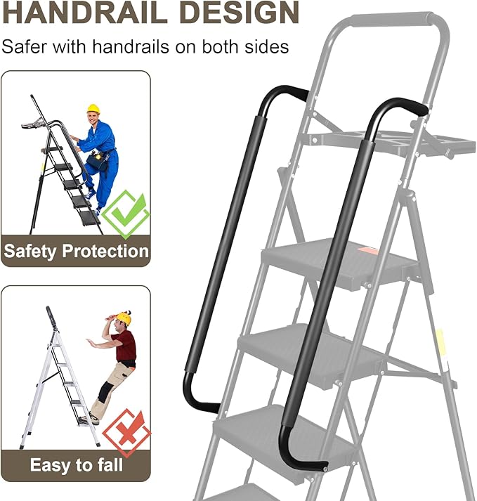 Valeo 5 Step Ladder with Handrails,500 Lbs Capacity,Folding Step Stool Ladder with Tool Platform,Wide Anti-Slip Pedal,Step Ladder 5 Step Folding,Multi-use for Home,Kitchen,Office,Black