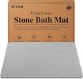32"x20" Stone Bath Mat, Diatomaceous Earth Shower Mat, Non-Slip Super Absorbent Quick Drying Bathroom Floor Mat, Natural, Easy to Clean (Cloudy Gray)