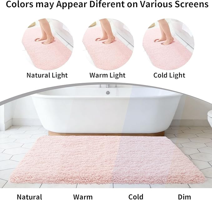 Disolla Pink Bathroom Rug 20x32 - Non-Slip Plush Thick Bath Mat, Highly Absorbent & Ultra Soft Fluffy Floor Mat, Machine Washable for Shower and Tub