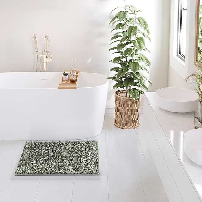Hearth & Harbor Bathroom Rugs, Chenille Bath Mat - Machine Washable Bath Mats for Bathroom Non-Slip Backing Rubber, Quick Dry Bathroom Mat