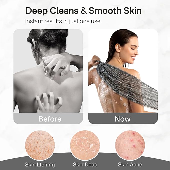 Yiclick 3 PCS Exfoliating Washcloth Towels - Exfoliating Body Scrubber Exfoliator, Back Scrubber for Shower Bath Use, Japanese & Korean Scrub Wash Cloths, Loofah Lufa Sponge Washer for Women Men
