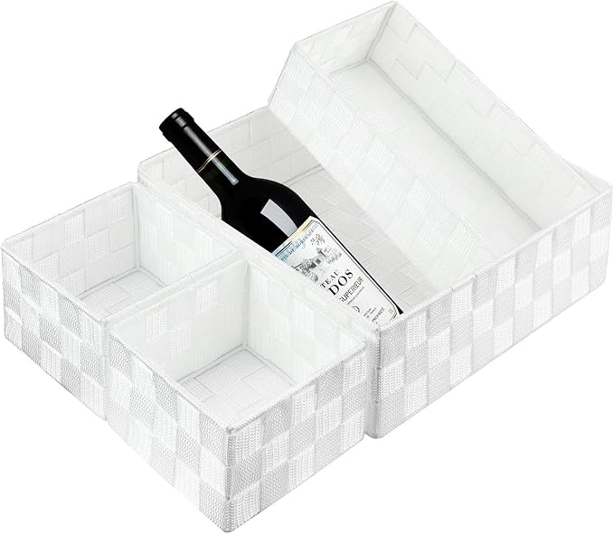 Posprica Woven Storage Box Cube Basket Bin Container Tote Organizer Divider for Drawer,Closet,Shelf, Dresser (White)