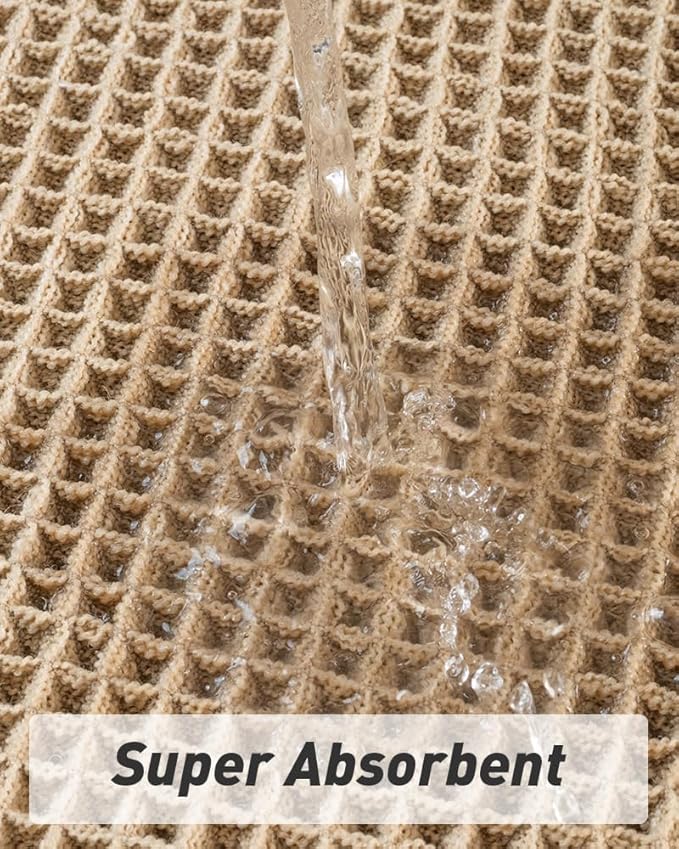 AMOAMI Upgraded Waffle Bath Mat, Super Absorbent Non Slip Bath Mats for Bathroom Floor, Washable Bathroom Rugs with Tassels, Rubber Backed Bathroom Mats, Ultra Soft, 20" x 32", Brown