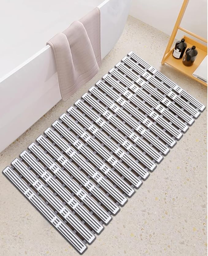 Bath Tub Shower Mat, 31 x 20 Inch, TPE Machine Washable Bathtub Floor Liner Bathroom Non-Slip Mats, Suction Cups and Drain Holes, Easy to Cut