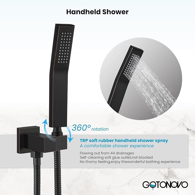 gotonovo Rainfall Bathroom Shower System Rain Shower Head and Handle Set Wall Mounted Shower Complete Combo Solid Brass Pressure Balancing Shower Mixer Valve 16 Inch Oil Rubbed Bronze