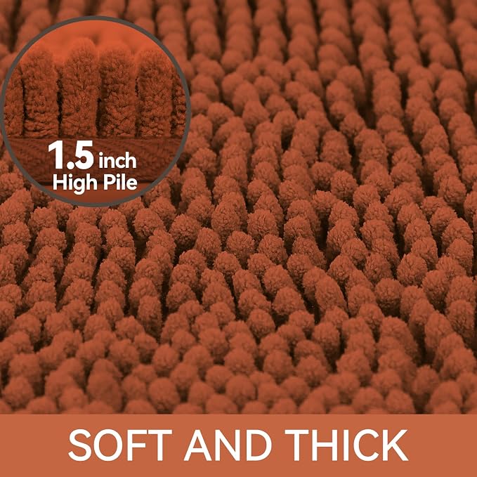 Bcoimo 30x20 Chenille Bath Mat – Non-Slip with Backing Bath Rug Ultra-Absorbent and Machine Washable Bathroom Mat Quick-Dry Design. Ideal for Bathroom Shower and Tub Areas