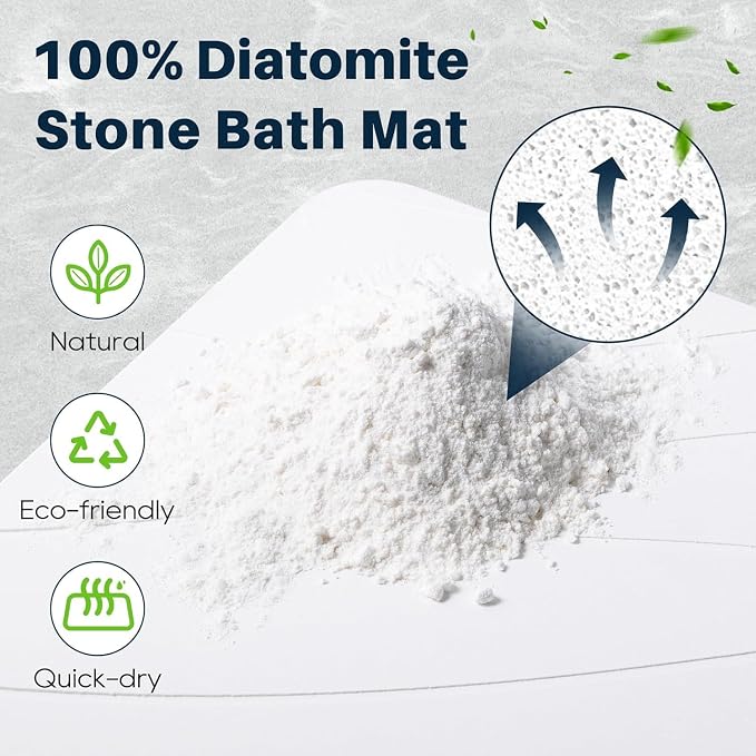 Closefriend Diatomite Stone Bath Mat - Fast Drying Bathroom Stone.Absorbent Quick Dry Diatomaceous Earth Bath MatNonslip - White 2 Pack