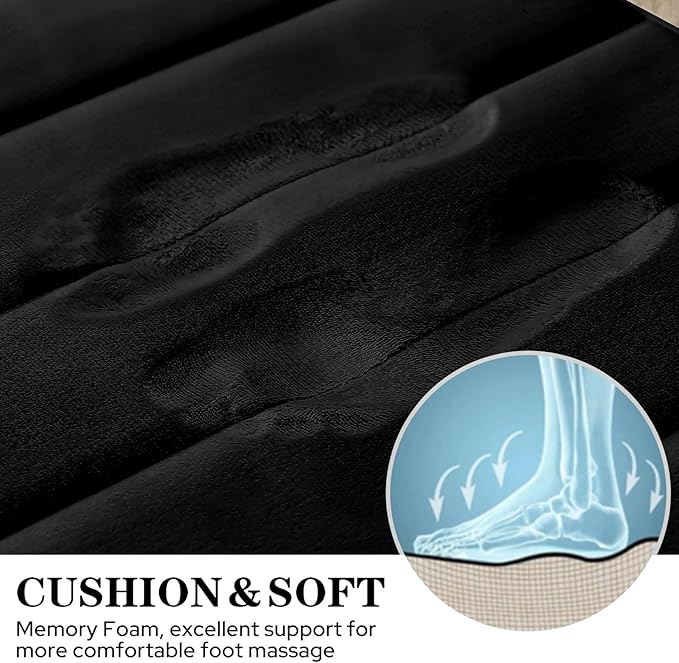 BYSURE Black Memory Foam Bathroom Rug Set 3 Piece, Non Slip Extra Soft Absorbent Washable & Dry Toilet Bath Mat Sets