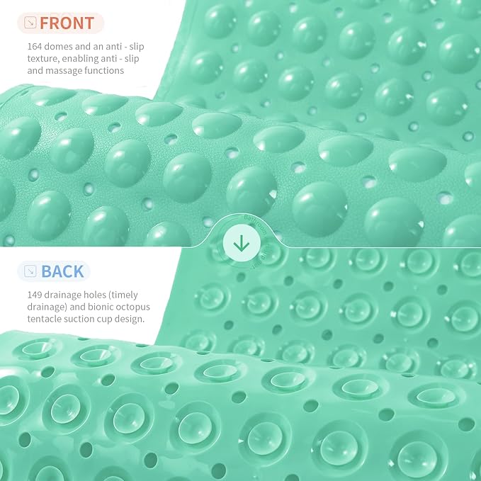 Anti-Slip Bathtub Shower mat, 21×21（ 53×53cm） inch Soft Oversized Machine Washable Non-Slip Bathtub mat with Drainage Holes, Bathroom Floor Suction Cup.（1-Turquoise Green）