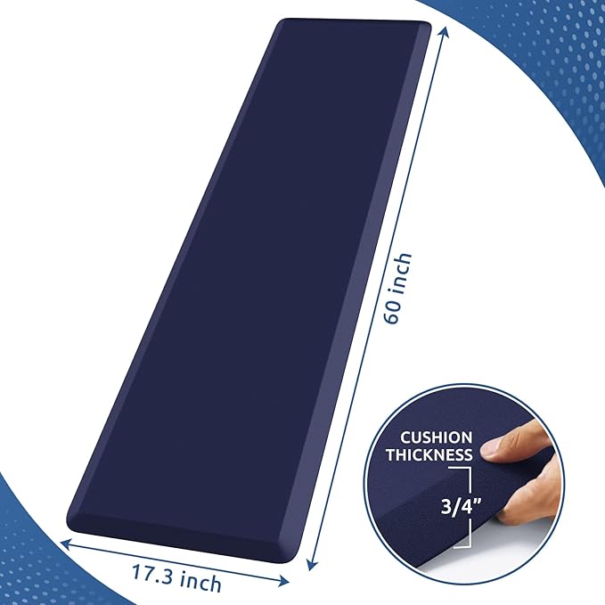 KitchenClouds Kitchen Mat Cushioned Anti Fatigue Kitchen Rug 0.8inch Water Resistant Non Slip Kitchen Rugs and Mats Standing Desk Mat Comfort Floor Mats for Kitchen Sink Office (17.3"x60",Blue)