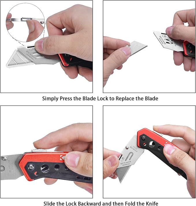 Folding Pocket Utility Knife Heavy Duty Box Cutter with Flat Head and Phillips Screwdriver, Saw, Fruit Knife, Belt Clip, Quick Change Blades Lock Back Design(10 Blades)