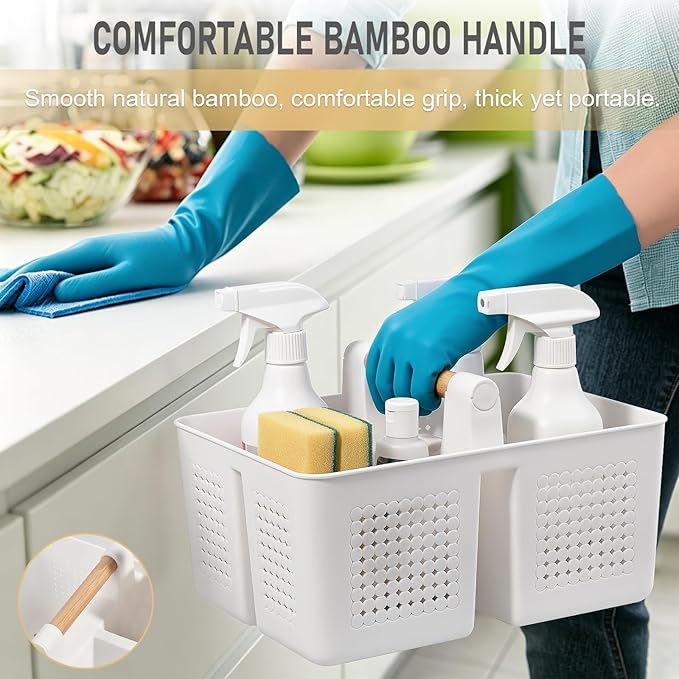 JiatuA Shower Caddy Basket Portable Caddy Organizer with Handle Cleaning Supplies Caddy Plastic Tool Storage for Bathroom Kitchen College Dorm Bedroom, White