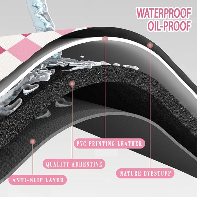 Bulijojo Pink Plaid Anti Fatigue Kitchen Floor Mats Set of 2 Waterproof Kitchen Sink Runner Rug Standing Mat Cushioned Kitchen Rugs Comfort Doormat 17"x47"+17" x30“