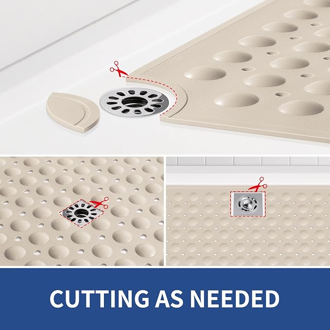 OTHWAY Extra Large Shower Mat 47"x 32", TPE Non Slip Shower Mat for Shower Stall, Inside Walk in Shower Mats with Drain Holes Suction Cups, Anti-Slip for Elderly Kids (Apricot)