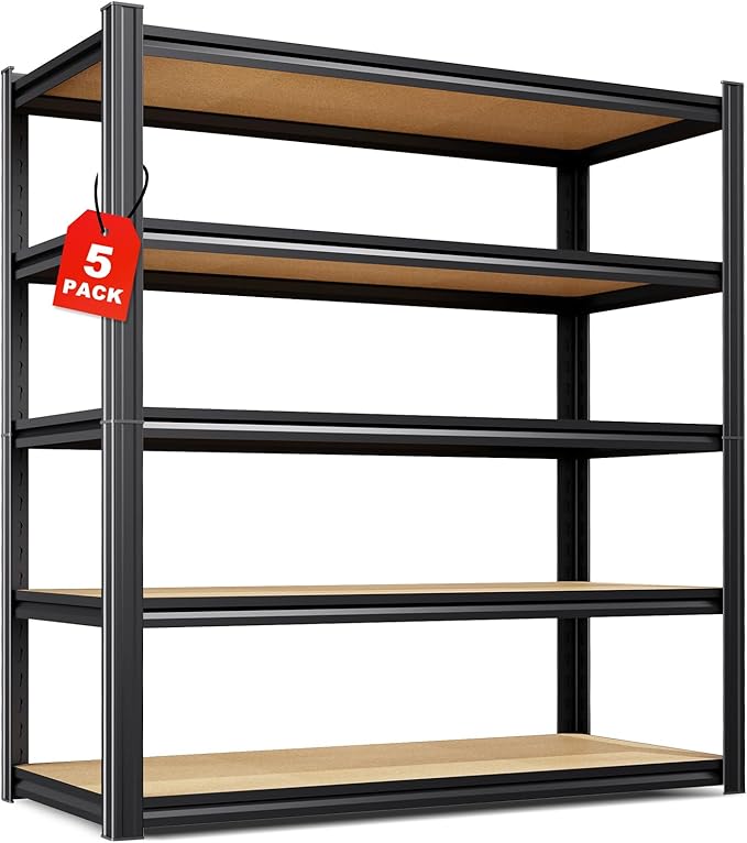 Set of 5-46" W Garage Shelving-2050 lbs 5 Tier Storage Shelves,Adjustable Heavy Duty Metal Shelving Unit and Storage Large Rack,Utility Steel Shelf for Warehouse Industrial Pantry 71"x46"x18"
