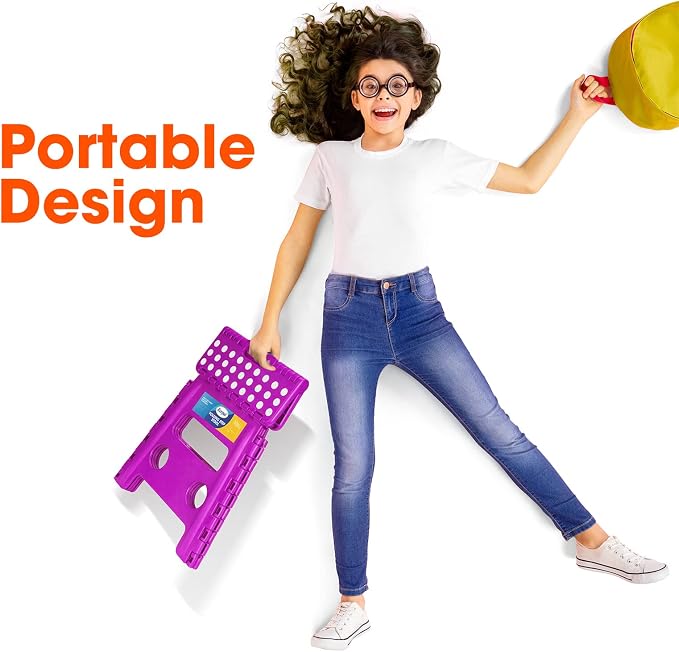 Korpai 13" Folding Step Stool for Adults and Kids Holds Up to 300 lbs,Non-Slip Folding Stools with Portable Handle, Compact Plastic Foldable Step Stool for Bathroom,Bedroom, Kitchen, Purple,1PC