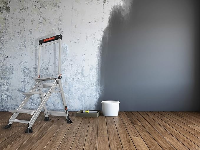 Little Giant Ladders Jumbo Step Stool with Handrail, 3-Step, Lightweight, Aluminum, 375 lb Load Capacity, Type 1AA, 8.7-Ft Reach Height, with Tool Tray, Platform Steps (11903)