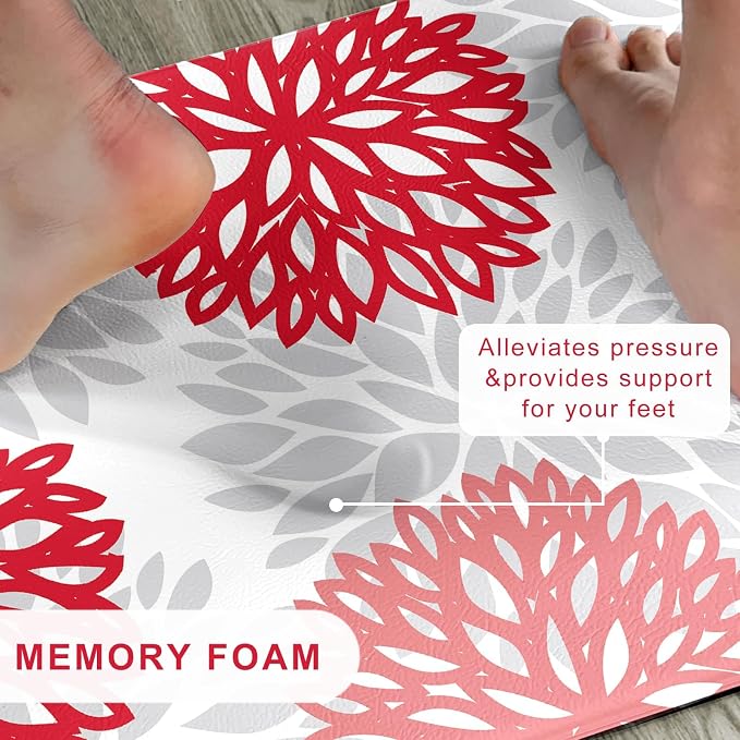 Kitchen Mats Set of 2 Cushioned Anti Fatigue Kitchen Rugs Non Slip Waterproof Kitchen Runner Memory Foam Kitchen Floor Mat Comfort Standing Mat for Sink,Office,Laundry, Red