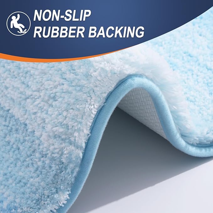 OLANLY Bathroom Runner Rugs Mat 47x17, Extra Soft Absorbent Microfiber Bath Rugs, Rubber Backing, Quick Dry, Washable Long Bath Mats for Bathroom, Tub and Shower, Home Decor Accessories, Sky Blue