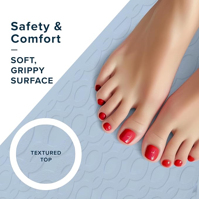 SlipX Solutions Durable Large Rubber Safety Mat 27 x 15, Feel Safe and Surefooted in Your Bath or Shower, Extra Grippy Surface Texture and Over 200 Power Grip Suction Cups, Machine Washable, Gray