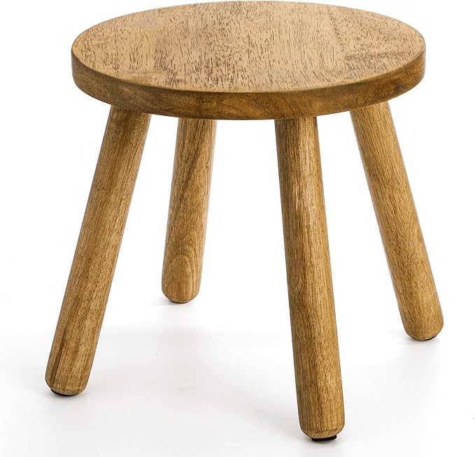 Youeon 12 Inch Round Solid Wooden Step Stool, Non-Slip One Step Stool for Adults, Holds up to 300 Lbs, Portable & Sturdy, Footstool for Bedroom, Bathroom, Kitchen, Easy to Assemble