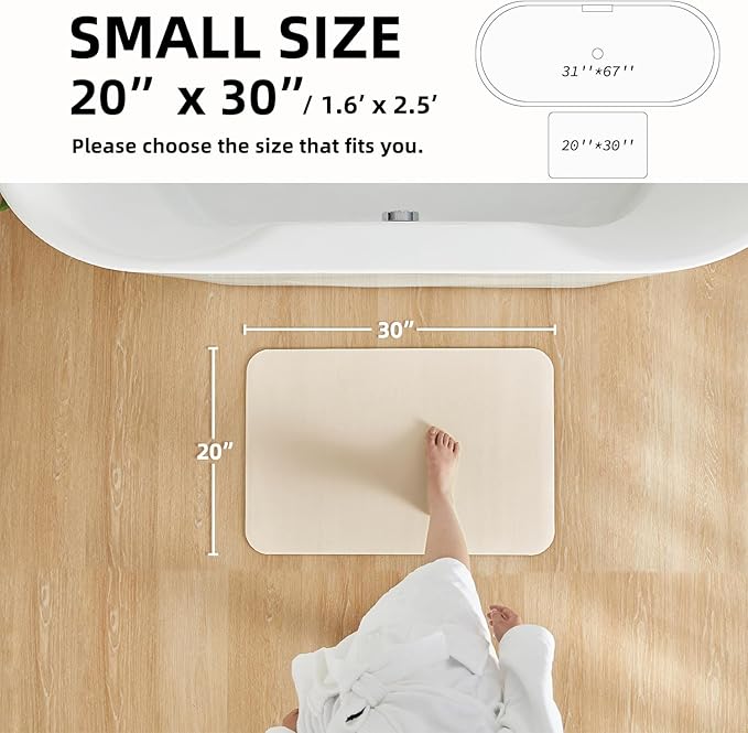 TYUU Bathroom Mat Quick Dry, Bathroom Rugs Non Slip Washable Thin Absorbent Bath Mat Fits Under Door Bathroom Floor Mat Perfect for Bath, Shower, or Sink 20"x30" Beige