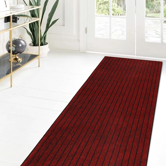Custom Size Runner Rug 4 ft x 78 ft, 2-82ft Carpet Runners Hallway Entryway Kitchen Garage Laundry Room Area Rugs with Non-Slip Rubber Backing, Red with Black Stripe