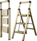 Step Ladder 3-Step Champagne Finish Aluminum Folding Ladders