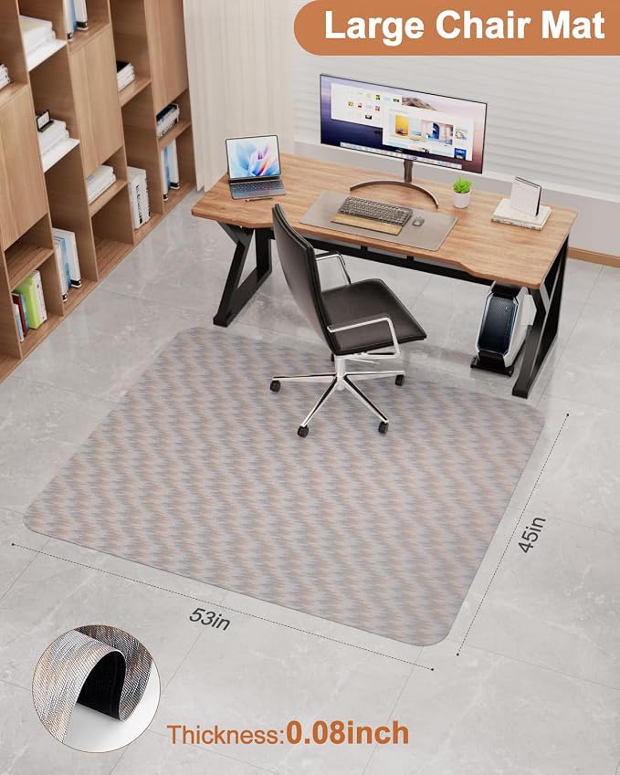 Blvornl Large Office Chair Mat for Hardwood Floor, Rolling Chair Chair Mat for Hard Wood, Large Anti-Slip Hard Floor Protector, Heavy Duty Computer Desk Rug for Office and Home 53"*45"