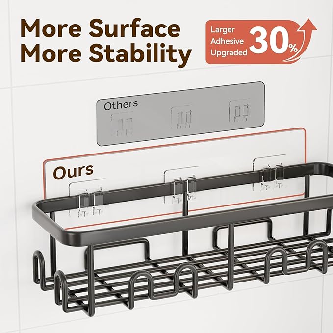 YASONIC Shower Caddy Adhesive, 100% Rustproof Shower Organizer with Soap and Toothbrush Holder, Large Capacity Shower Shelves for Inside Shower, No Drill Shower Storage for Home (5 Pack Black)