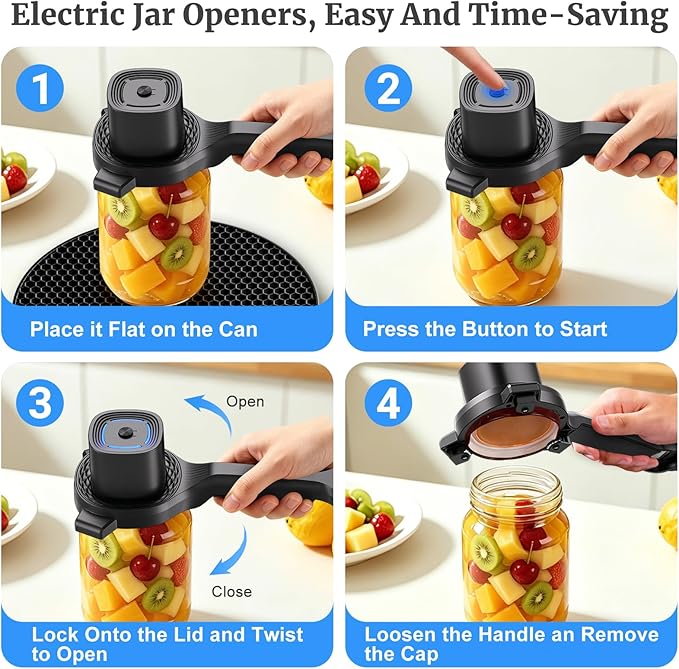 Rechargeable Electric Jar Opener, 2-in-1 Jar Opener Electric And Bottle, With Power-Clamp Technology, Easy Opening Opener For Weak Hands & Seniors & Arthritis, Includes Free Rubber Gripper Pad