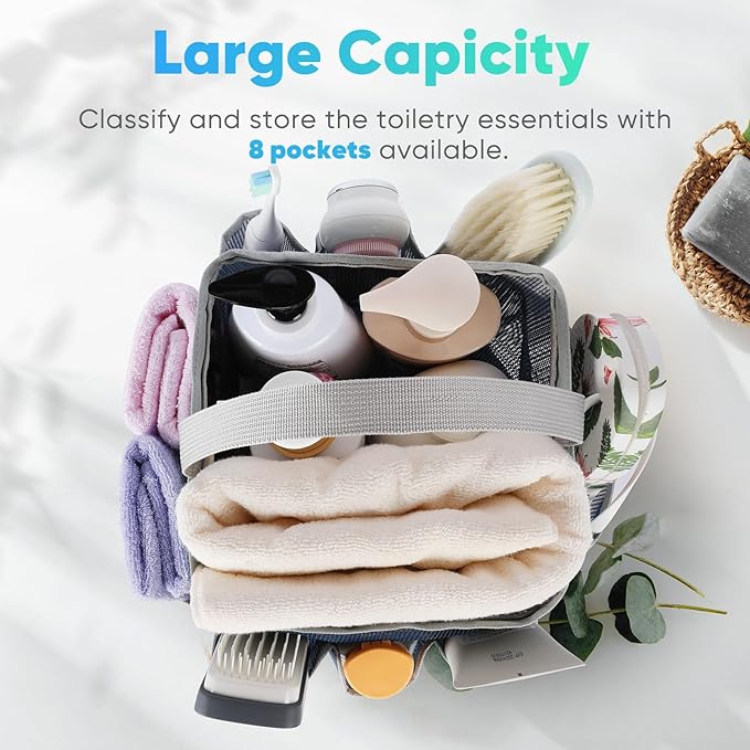 EUDELE Mesh Shower Caddy Portable for College Dorm Room Essentials, 8-Pocket Large Capacity Shower Bag for Beach, Swimming, Gym Pack