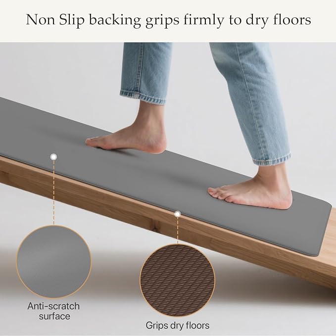 GENIMO Kitchen Mats for Floor 2PCs, Washable Anti Fatigue Mat for Cushioned, 17.3"x47"+17.3"x30", Waterproof Kitchen Rugs, Non Slip Comfort Standing Mat Rug for Home, Sink, Laundry, Slate Gray