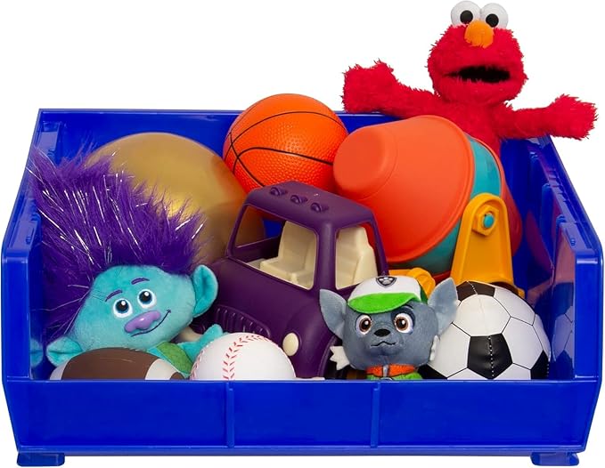 Akro-Mils 30250 AkroBins Plastic Storage Bins, Space-Saving Stackable Bins for Garage, Pantry, Craft Organization, 15" x 16" x 7", Blue, 6-Pack