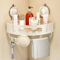 Voldra Corner Shower Caddy Suction Cup, Aluminum Corner Shower Shelves for Wall No Drilling, Large Suction Cup Shower Organizer with Towel Bar & Hooks Removable Bathroom Storage (1 Pack-Cream White)