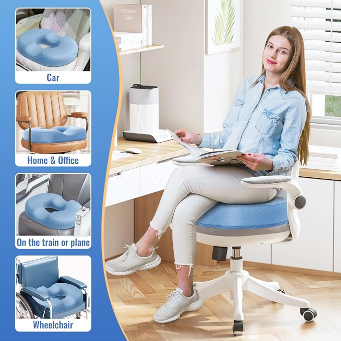 CloudBliss Donut Pillow Stadium Seat Cushion for Tailbone Pain Relief and Hemorrhoids, Memory Foam Seat Chair Cushion, Portable Seat Cushions for Bleachers, Car, Home & Office