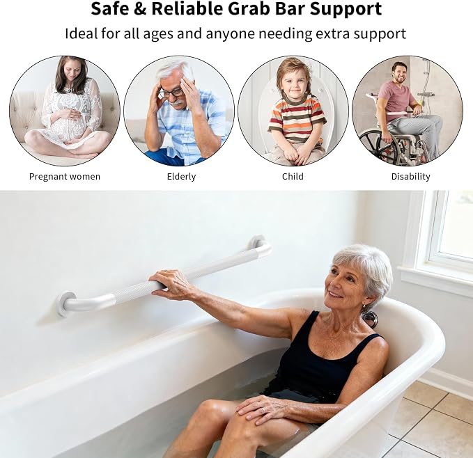 36 Inch White Grab Bars for Shower with Anti-Slip Knurled Grip,YuanDe Stainless Steel Bathroom Grab Bars, Shower Handrail Support, Handicap Elderly Balance Assist Handles