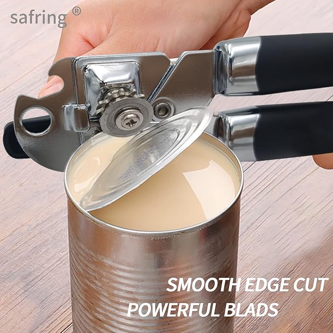 Safring Can Opener Manual, Handheld Strong Heavy Duty Stainless Steel Can Opener, Comfortable Handle, Sharp Blade Smooth Edge, Can Openers with Multifunctional Bottle Opener