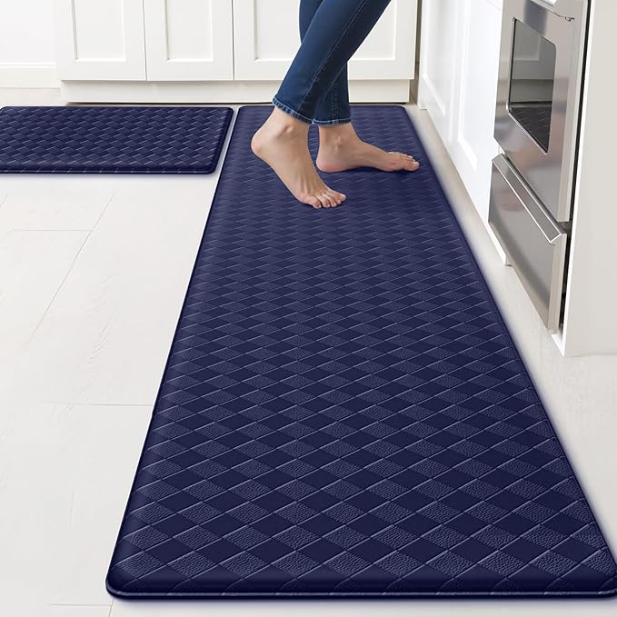TranquilRelax 2-Piece Anti-Fatigue Kitchen Mats, Cushioned Non-Slip Waterproof Sink & Stove Floor Mats, Comfortable Standing Rug Set for Kitchen, Laundry & Entryway, Blue