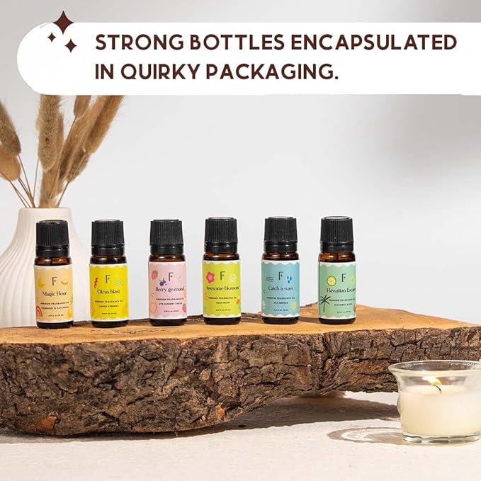 Folkulture Summer Essential Oil Set of 6 | Lemon Essential Oils for Diffusers for Home, Humidifiers, Aromatherapy | Citrus, Coconut, Fragrance Oil for Diffuser, Candle, Soap Making - Summer Vibes