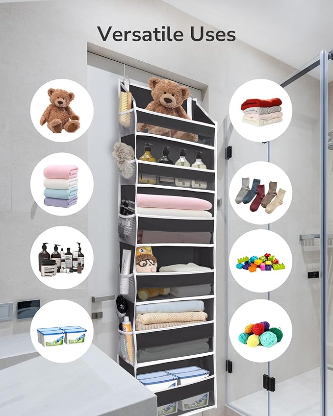 ULG 2Pack-Over The Door Organizer with 6 Large Pockets 12 Side Pockets Door Hanging Organizer Black Door Hanging
