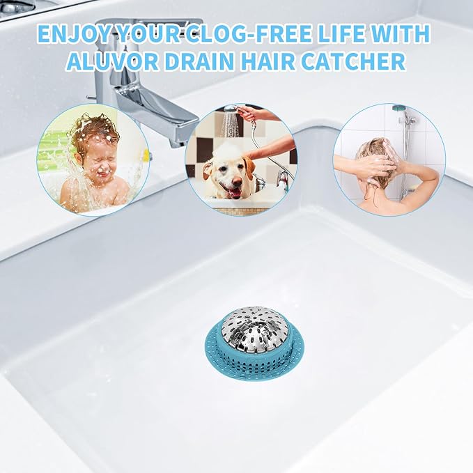Aluvor Bathtub Drain Hair Catcher Shower Drain Cover Sink Drain Protector for Pop-Up & Regular Drains, Sky Blue