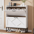 Nicetree Shoe Storage Cabinet with 2 Flip Drawers, Freestanding Shoe Organizer, Shoe Cabinet with Metal Legs, Narrow Shoe Rack Cabinet, Farmhouse Slim Shoe Cabinet for Entryway, Foyer, Hallway, White