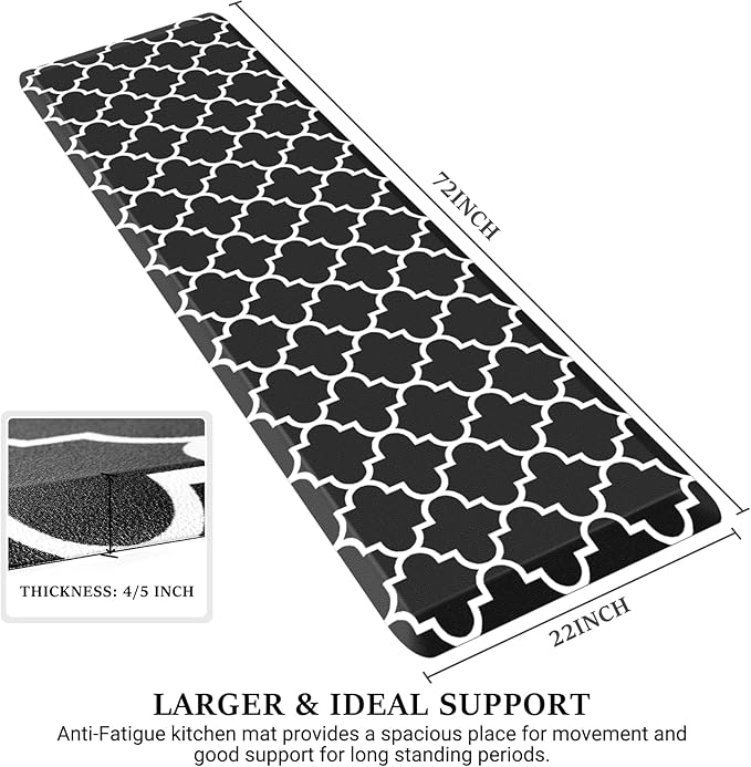 WISELIFE Anti Fatigue Floor Mat - 4/5 Inch Thick Kitchen Mat Non Slip Waterproof Heavy Duty Ergonomic Comfort Mat Durable for Home, Office, Sink, Laundry,(22" x 72", Black)
