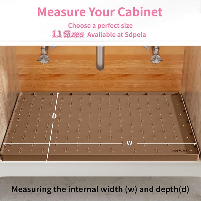 Sdpeia Under Sink Mat 22"×19" Waterproof Silicone Cabinet Liner & Sink Protector for Kitchen & Bathroom, Multi-Purpose Organizers Tray for Pets, Laundry, Cat Litter Mat