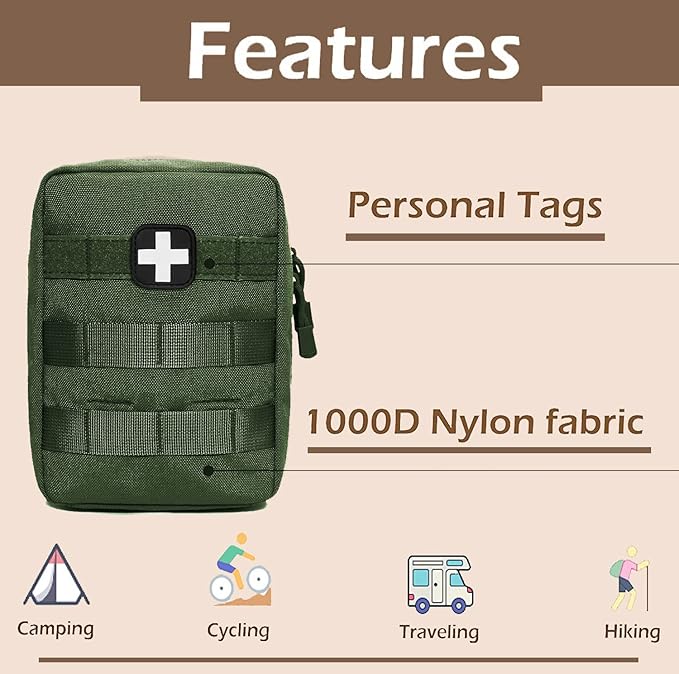 GHFY First Aid Pouch EMT IFAK Medical Pouchs, Tactical MOLLE Utility Empty Pouch (Green)
