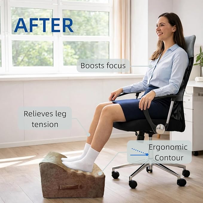 Foot Rest for Under Desk at Work, Non-Slip Office Foot Stool for Office Chair, Gaming Chair & Sofa, Leg Elevation Support for All-Day Comfort (Brown)