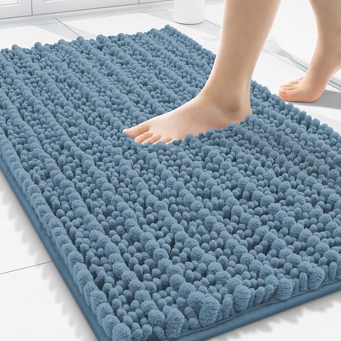 Smiry Bathroom Rugs Mat 30x20, Extra Soft Absorbent Chenille Bath Rugs, Non Slip Rubber Backing Machine Washable Quick Dry Bath Mats for Bathroom Floor, Tub, Shower, Home Accessories, Grayish Blue