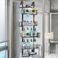 Consumest Over The Door Shower Caddy - 5 Tier Adjustable Shower Organizer Hanging with 2 Toothbrush Holders & 4 Hooks, Rustproof Organizer Shelf, Storage Rack for Bathroom, Bronze